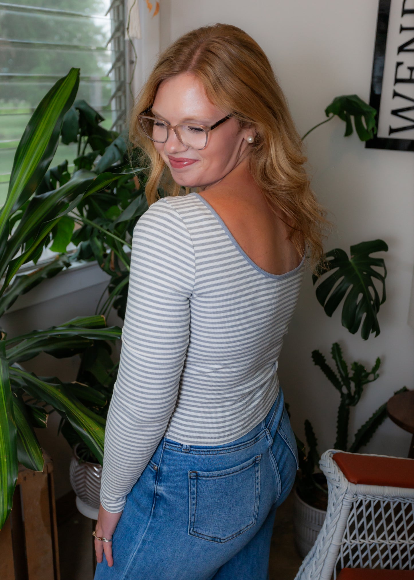 Striped Swoop Back Top