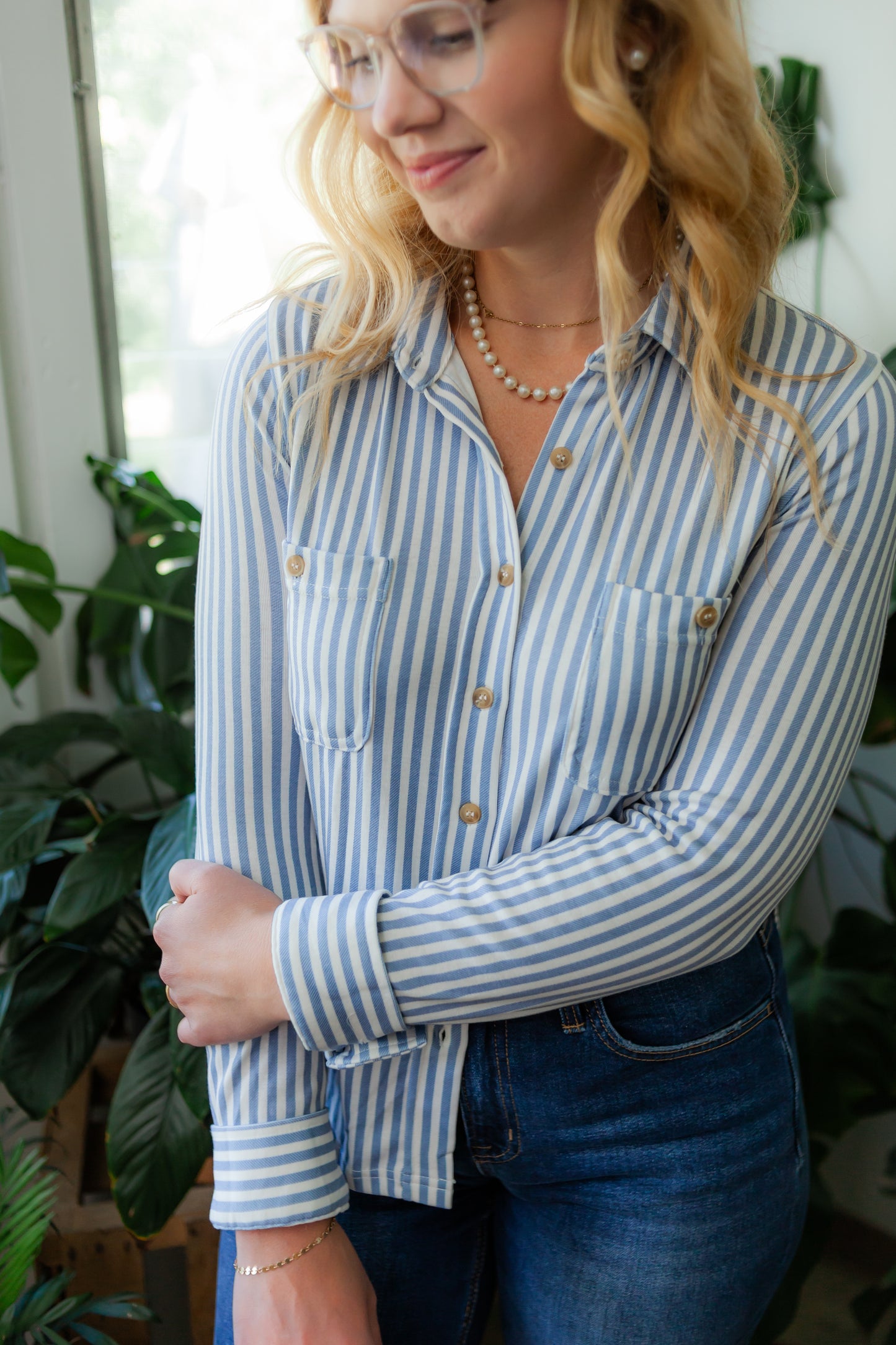 Dusty Blue Striped Button Down