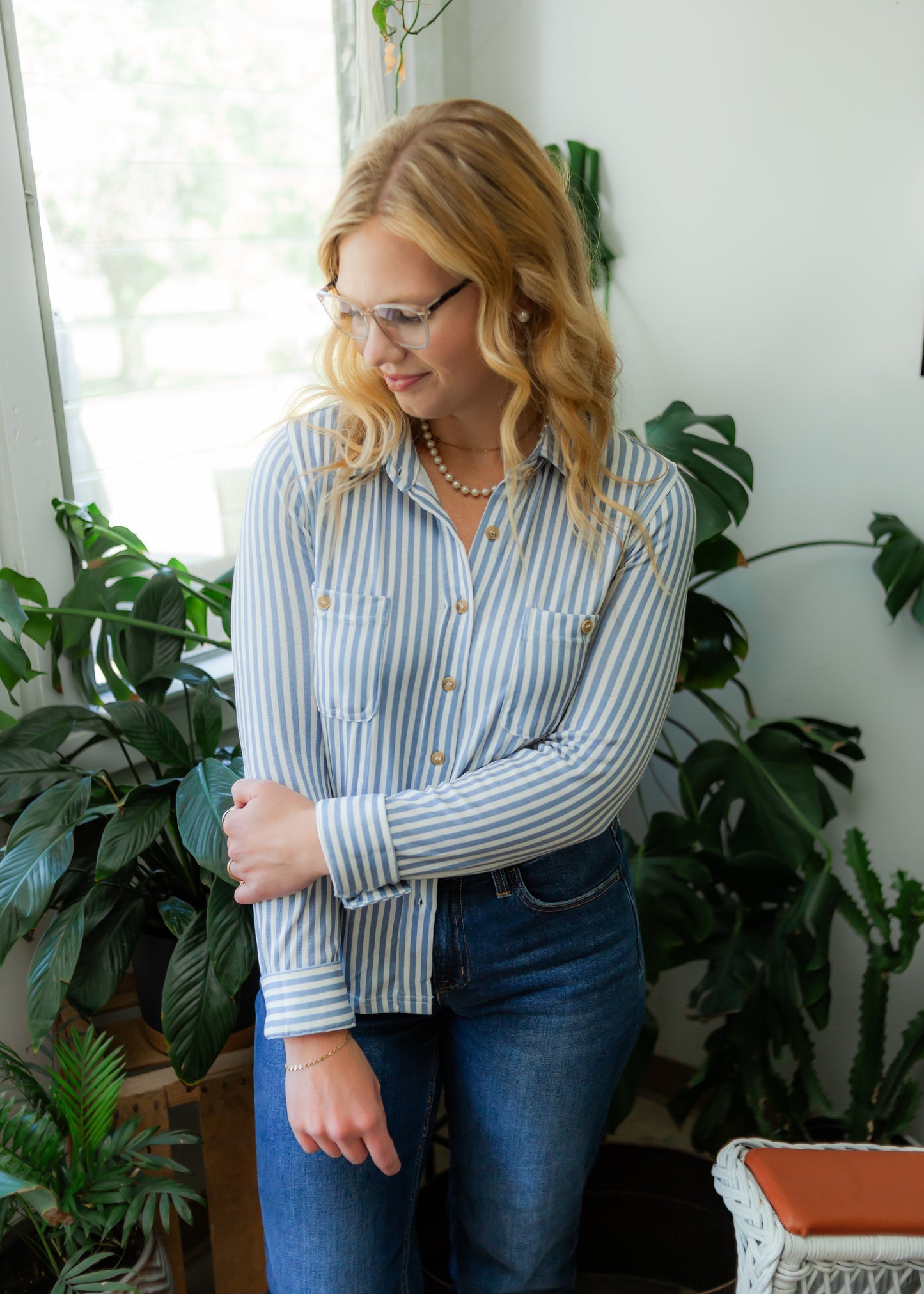 Dusty Blue Striped Button Down