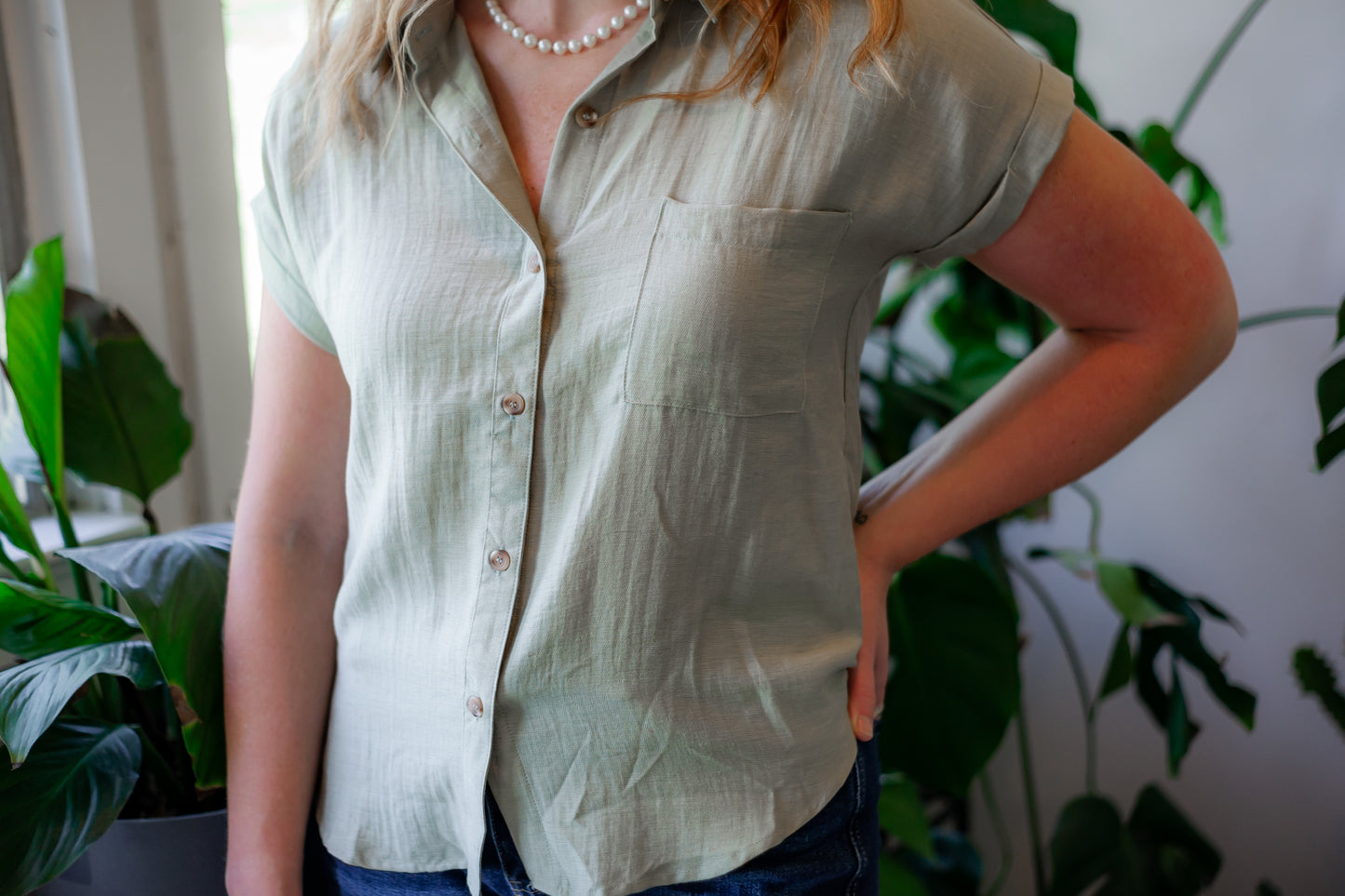 Olive Pintuck Top