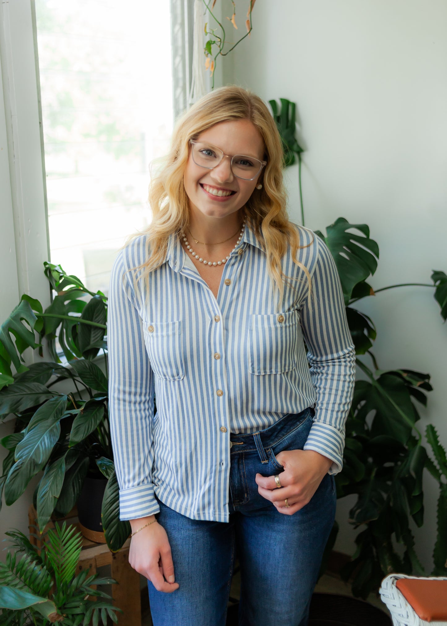 Dusty Blue Striped Button Down