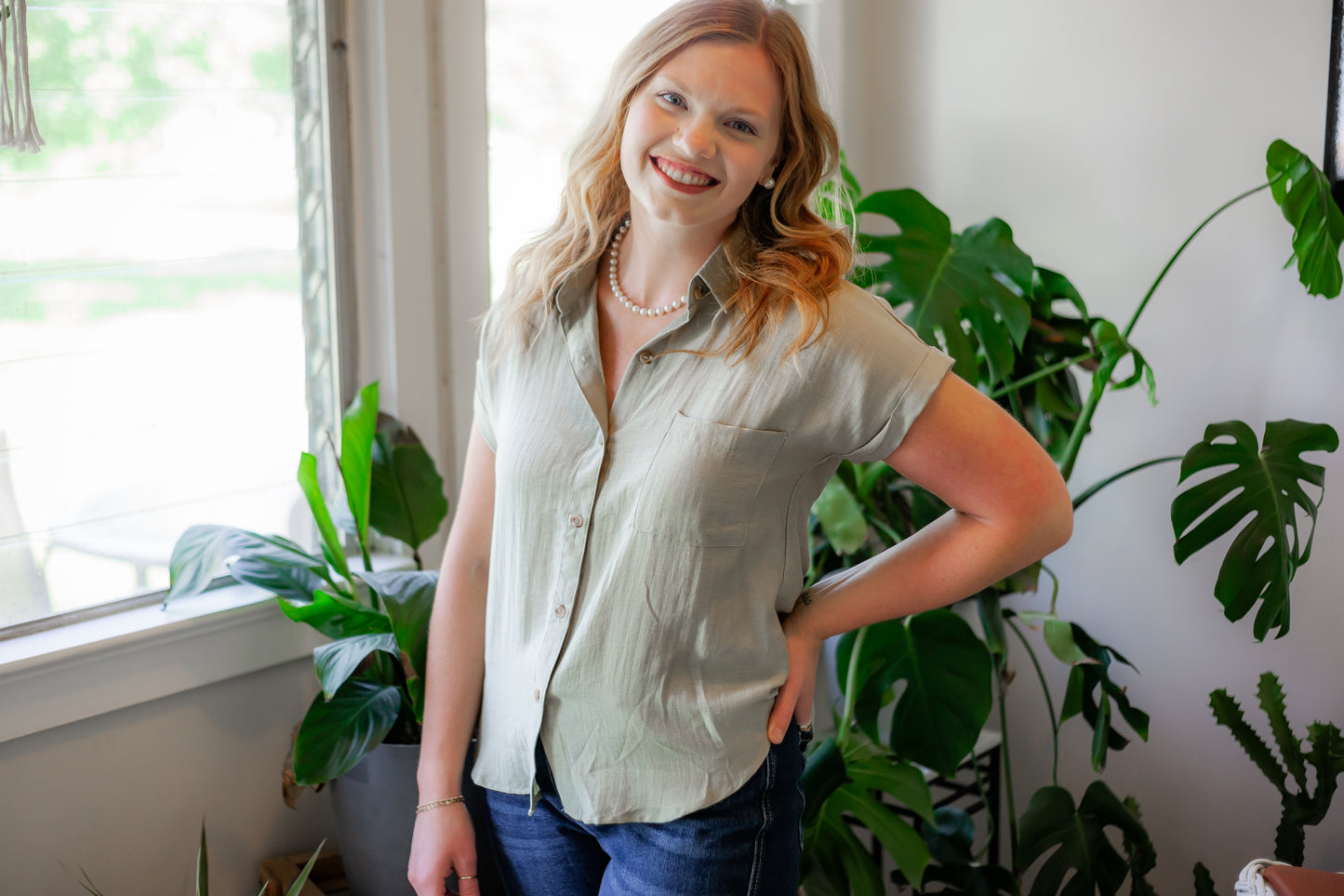 Olive Pintuck Top