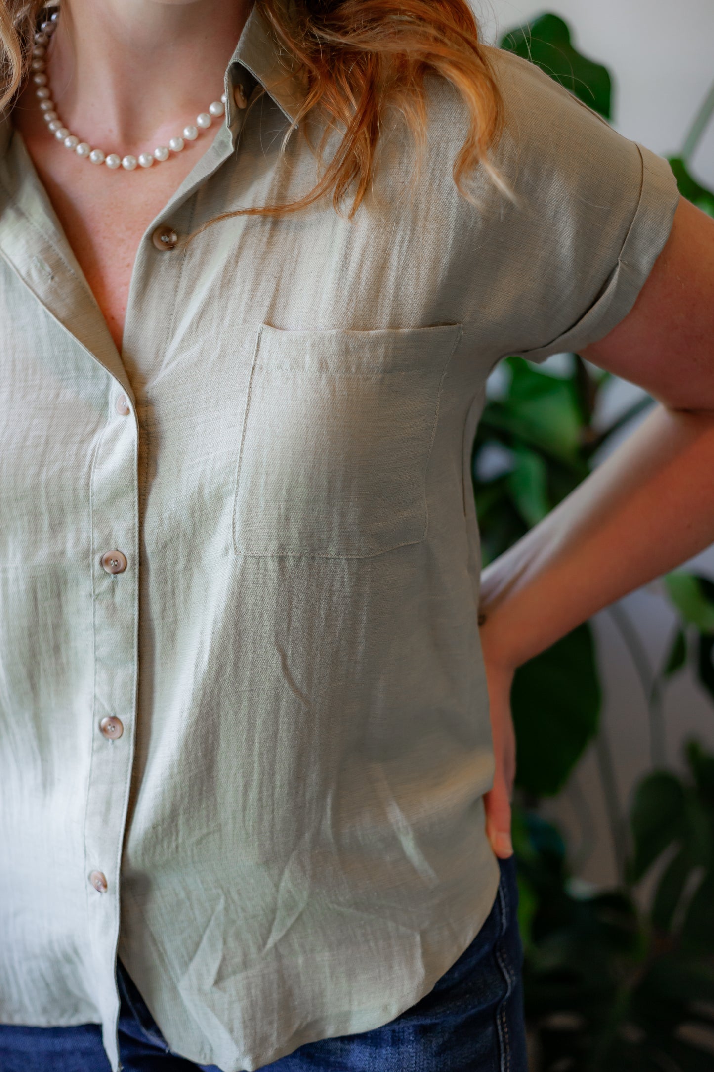 Olive Pintuck Top