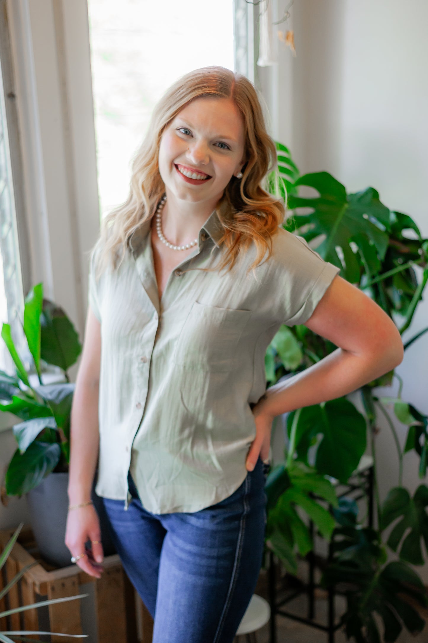 Olive Pintuck Top
