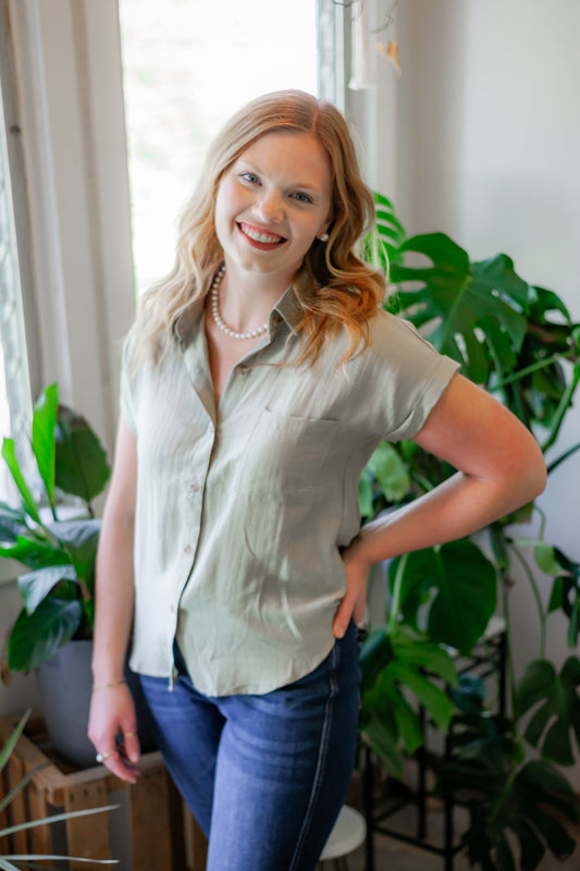 Olive Pintuck Top